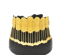 Delle donne d'oro della moneta del metallo lunga della cinghia della catena per la danza del ventre e gioielli etnici della cintura con stile turco afgano marocano, Misura unica, Metallo Metallo