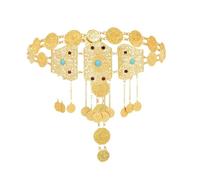 Delle donne d'oro della moneta del metallo lunga della cinghia della catena per la danza del ventre e gioielli etnici della cintura con stile turco afgano marocano, Misura unica, Metallo Metallo