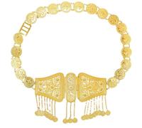 Delle donne d'oro della moneta del metallo lunga della cinghia della catena per la danza del ventre e gioielli etnici della cintura con stile turco afgano marocano, Misura unica, Metallo Metallo