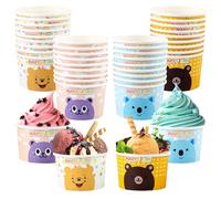 dellyy 40Pcs Coppette Gelato Carta, Coppette Gelato Usa e Getta 150ml, Materiali per Uso Alimentare, Coppe Carta per Gelato con Graziosi Motivi di Animali, per Torte, Gelati e Bevande