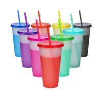 dellyy 9 Pezzi Bicchieri con Cannuccia e Coperchio, 16oz/480ml Tazze che Cambiano Colore, Bicchieri Plastica Colorati Riutilizzabili, Tazza da Viaggio Caffe per Feste di Bambini e Adulti