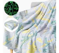 dellyy Coperta per Bambina Luminosa, 135 * 160cm Coperta in Pile per Bambini Unicorno Fluorescente, che si Illuminano al Buio Letto Singolo, Vivace (Grigio, 135 * 160CM, Dinosauri)