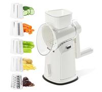 dellyy Tagliaverdure Manuale Multifunzionale, 5 Set di Lame Intercambiabili, Grattugia Formaggio e Verdure, Affetta Patate e Carote, Taglia Verdure Julienne, Utile per Cucina, Preparazione (Bianco)