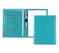 DELMON VARONE - Cartella portadocumenti premium inclusa di blocco note DIN A5 (50 fogli) in ecopelle vegana Turchese - Cartella per conferenze con portapenne e scomparto - Cartella organizzativa per