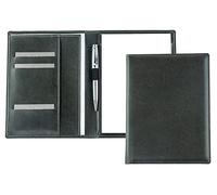 DELMON VARONE - Cartellina portadocumenti premium inclusa con blocco per appunti DIN A5 (50 fogli) in eco pelle vegana grigia - Cartellina per conferenze con portapenne e scomparto - Cartellina per