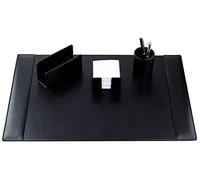 DELMON VARONE - Set da Scrivania 4 Pezzi in Ecopelle Vegana Nera - Organizer Ufficio Con Sottomano, Porta Lettere, Porta Foglietti e Portapenne - Elegante per Scrivania