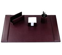DELMON VARONE - Set da Scrivania in Ecopelle Vegana, 4 Pezzi, Rosso Vino - Sottomano, Porta Lettere, Porta Foglietti e Portapenne per Ufficio