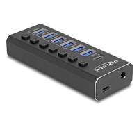 DeLOCK 64326 hub di interfaccia USB 3.2 Gen 2 [3.1 Gen 2] Type-C 10000 Mbit/s Nero (Delock 7 Port USB Hub with 4 Ports 10) - Nouvo
