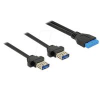 DeLock 85244 - Cavo femmina per pali, 19 poli, 2 porte USB 3.0, 2 mm, colore: Nero