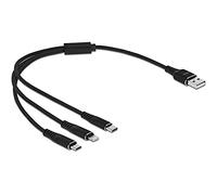 DELOCK 87152 - Cavo di ricarica, USB-A -> micro USB, Lightning e USB-C, nero, 3