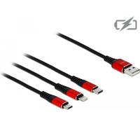 Cavo di ricarica USB 3 in 1 Delock Tipo-A a Lightning/Micro USB/USB Type-C 30 cm nero/rosso