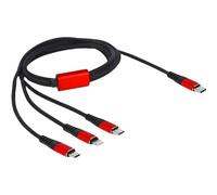 DeLOCK Cavo di ricarica USB 3 in 1 USB Type-C a Lightning / Micro USB / USB Type-C da 1 m nero / rosso (Delock 3 in 1 kun oplad NEW