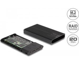 Delock Custodia esterna USB 20 Gbps per 2 SSD M.2 NVMe PCIe con presa USB Type-C e RAID - senza attrezzi NEW