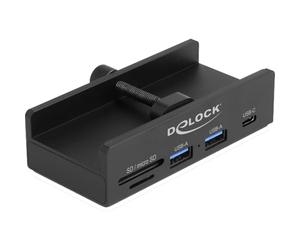 Delock Externer USB 5 Gbps Hub mit 2 x USB Typ-A, 1 x USB Type-C? und SD + Micro SD Slot mit Feststellschraube (64263)