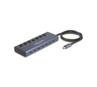 Delock Hub USB 5 Gbps con 7 porte USB Type-C™, blu mezzanotte, con interruttore, 6 porte dati + 1 porta dati/PD 20 W, metallo, 13,9 x 5 x 1,7 cm
