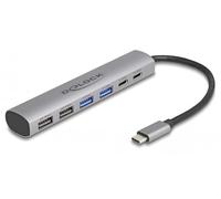 DELOCK 64232 - Hub USB 3.0 a 6 porte, da USB-C a 2x A, 2x C, 2x 2.0 A, 15 cm