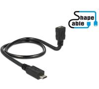 DeLOCK OTG ShapeCable - Cavo di prolunga USB - Micro-USB a 5 pin Tipo B (W) a Micro-USB a 5 pin Tipo B (M) - 50 cm - Nero (8392 NEW