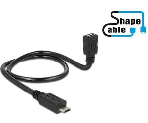 DeLOCK OTG ShapeCable - Cavo di prolunga USB - Micro-USB a 5 pin Tipo B (W) a Micro-USB a 5 pin Tipo B (M) - 50 cm - Nero (8392 NEW