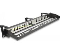 Delock Patch panel Keystone da 19" a 16 porte con 3 staffe e binario di scarico 1 U nero