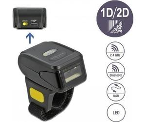DeLOCK Ring Barcode Scanner 1D and 2D with 2.4 GHz or Bluetooth Lettore di codici a barre indossabile 1D/2D CMOS Nero (Delock - NEW
