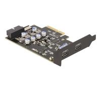 Delock Scheda PCIe x4 con 2x USB-C + 1x USB interno 10 Gbps Tipo-E Key A + header 19 pin