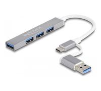 Delock Slim USB Hub con Type-C o Typ-A zu 3 x 2.0 Buchse+ 1 64214