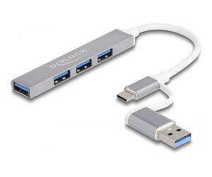 Delock Slim USB Hub con Type-C o Typ-A zu 3 x 2.0 Buchse+ 1 64214