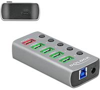DELOCK 63263 - Hub USB 3.0, 4 porte, da USB-B a 4 USB-A + 1 PD, 1 corrente