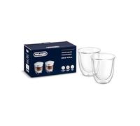 De'Longhi Bicchieri Cappuccino, Tazze di Vetro a Doppia Parete, Vetro Borosilicato ritenzione del calore, Capacità 270 ml, Set di 2, DLSC311, Trasparente