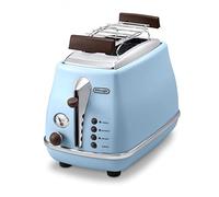 De'Longhi CTOV 2103.AZ Tostapane a 2 fette Icona Vintage, Controllo Progressivo del Grado di Tostatura, 3 funzioni, Scaldabrioches, Raccoglibriciole, Piedini Antiscivolo,900 Watt, Plastica, azzurro