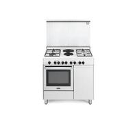De'Longhi DEMW96B42ED Cucina Libera installazione | Classe A | bianco, 4 gas (1 TC), 2 piastre el., griglie piattina mat, multif (8), cop vetro, vano portabombola, vano scaldavivande