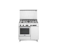 De'Longhi DGW96B5 Cucina Libera installazione | Classe A | bianco, 5 gas (1 TC), griglie piattina mat, cop vetro, gas 3 funz., acc.ne sottomanopola, grill elettrico