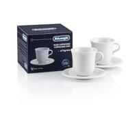 De'Longhi DLSC309 Set di 2 tazze in porcellana ceramica, Made in Italy, per Cappuccino e Latte Macchiato, Confortevole da Tenere, Lavabile in Lavastoviglie, Capacità 270ml ciasc. + i piattini