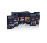 Delonghi Kit di degustazione con chicchi di caffè Kimbo per De’Longhi, 4x250 g e 2 bicchieri per espresso DLSC316