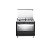 De'Longhi PEMA96ED Cucina Libera installazione | Classe A | antracite, 5 gas (1 TC) griglie piattina mat, con piedoni inox, multif (9), cop vetro, vano scaldavivande