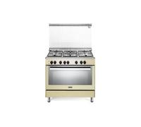 De'Longhi PEMC96ED Cucina Libera installazione | Classe A | crema, 5 gas (1 TC) griglie piattina mat, con piedoni inox, multif (9), cop vetro, vano scaldavivande