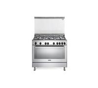 De'Longhi PGVX96ED2 Cucina Libera installazione | Classe A | inox, 5 gas (1 TC), griglie piattina mat, cop vetro, gas ventilato 6 funz., acc.ne sottomanopola, grill elettrico, vano scaldavivande