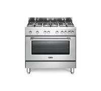 De'Longhi PRO96GVXED2 Cucina Libera installazione | Classe A | inox, 5 gas (1TC), griglie ghisa, gas ventilato 6 funz., acc.ne sottomanopola, grill elettrico, vano scaldavivande