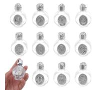 DELORIGIN 12 bottiglie di acqua santa in vetro 0,5 fiocchi, bottiglie di acqua santa in rilievo, ricaricabili, portatili, per il viaggio, vuote, decorazioni per chiese, colore argento