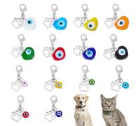 DELORIGIN 14 Pezzi Ciondolo Cuore Con Malocchio Per Collare Per Gatti E Cani Pendenti In Lega Smaltata Da Clip Zampe Di Cane Collana Per Cuccioli Animali Domestici Collare Sacchetto Portachiavi, Lega