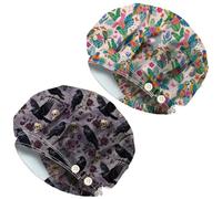 DELORIGIN 2 cappelli chirurgici in stile gotico con corvo e pappagallo, in cotone, con bottone, fascia tergisudore regolabile, per donne e uomini, per cucinare e fare lavori domestici