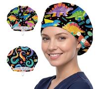 DELORIGIN 2 cappellini con tentacoli di polpo e dinosauri, in cotone, per infermiere, teatro, con bottone e fascia per il sudore, cappucci chirurgici regolabili, per donne e uomini, per cucinare