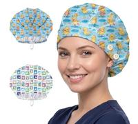DELORIGIN 2 cappellini per scrub con anatre carine e francobolli d'oca in cotone per infermiere teatro cappelli con bottone e fascia per il sudore berretti chirurgici regolabili per donne uomini