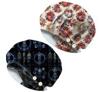 DELORIGIN 2 cappellini per scrub con fiori e organo in cotone umano a raggi X, cappelli da infermiera con bottone e fascia per il sudore, cappucci chirurgici regolabili per donne e uomini per cucinare