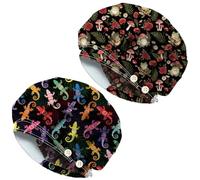 DELORIGIN 2 Pezzi Lucertola E Funghi Rane Bouffant Sprubing Cappelli Cotone Infermiera Pulisci Cappelli Chirurgia Regolabile Cappelli Per Le Donne Uomini Cucinare Lavori Domestici Copertura Testa