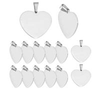 DELORIGIN 20 pezzi in argento, ciondolo a forma di cuore, in acciaio inox, 25 mm, per collana, collare per animali domestici, targhette per nome, creazione di gioielli, Metallo non prezioso