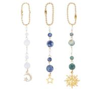DELORIGIN 3 pezzi sole auto appeso ornamento gemma specchio retrovisore perline ciondolo lega sole luna stelle charm accessori decorazione auto specchio auto rimorchio per telaio finestra auto balcone