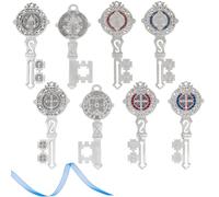 DELORIGIN 4 pezzi Metallo Medalla De San Benito Portachiavi Da Parete Portachiavi Medaglia Per Cappotto Lucido Medaglie Chiave Statua Per Appendiabiti Da Parete Benedizione Natale Regalo di Compleanno