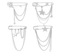 DELORIGIN 4 stile spilla a catena a forma di stella argentata spilla in lega Punk da appendere alla collana spilla a catena con pompon spilla da balia a forma di stella cava per donna, Metallo