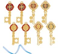 DELORIGIN 4Pcs Oro Chiave Parete Croce Metallo Medalla De San Benito Chiavi Pendente Muro Catena Chiave Medaglia Medaglia Per Cappotto Lucido Medaglia Statua Per Appendiabiti Da Parete Benedizione